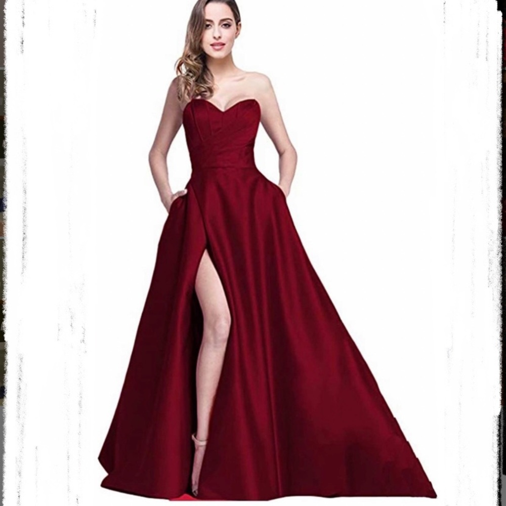 Size 8 strapless burgundy prom dress